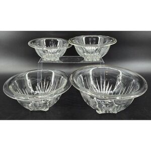 4 Vtg Hazel Atlas Starburst Mixing Serving Bowls 1930s Depression Glass Nesting‎